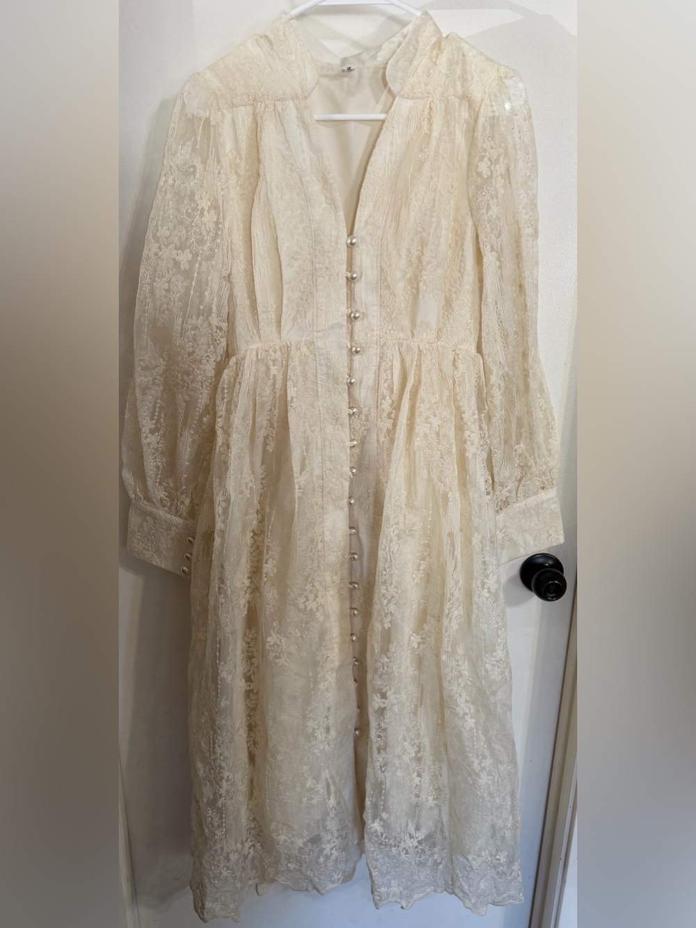Ivory Lace Long-Sleeve Button-Front Dress